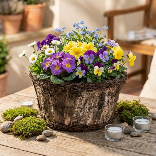 Článok Kvetináč z brezovej kôry s prírodným dizajnom viniča, Ø28cm, V15cm, kvetináč