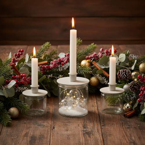 Okrúhle krémové svietniky na kužeľovité sviečky, dekorácia na stôl, 10 cm, 2 kusy | Floristik24.sk