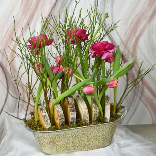položky Jarná dekorácia kvetináč oválna kovová miska na rastliny s ušami vintage 28×15cm