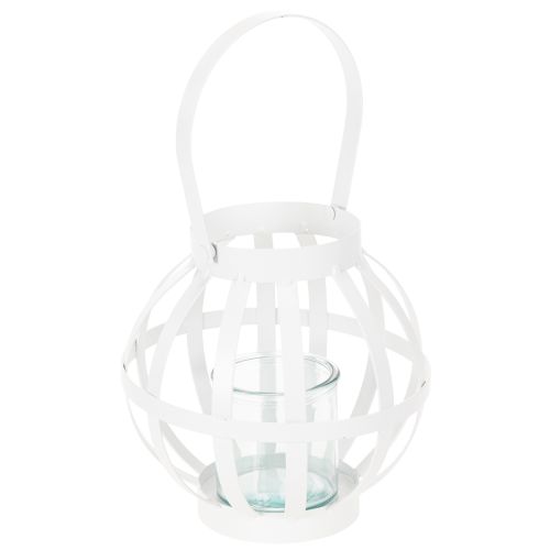 Záhradný lampáš, kov a sklo, závesný svietnik, biely, Ø18,5 cm kúpiť | Floristik24.sk