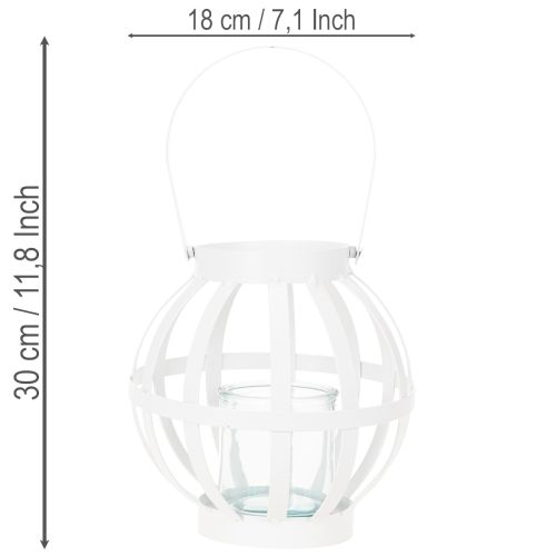 Záhradný lampáš, kov a sklo, závesný svietnik, biely, Ø18,5 cm | Floristik24.sk