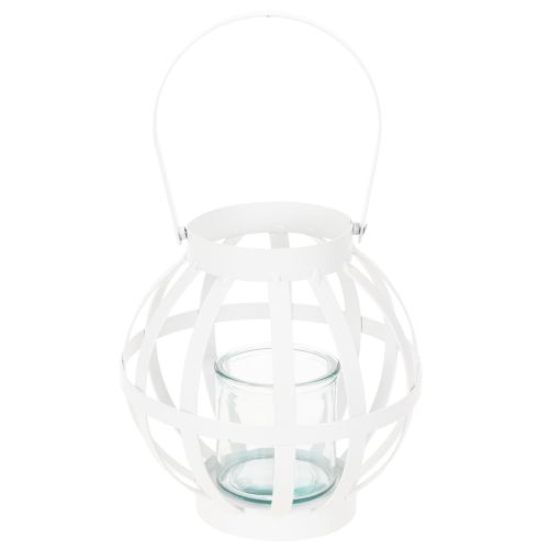 Záhradný lampáš, kov a sklo, závesný svietnik, biely, Ø18,5 cm | Floristik24.sk