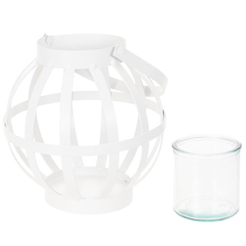 Záhradný lampáš, kov a sklo, závesný svietnik, biely, Ø18,5 cm | Floristik24.sk