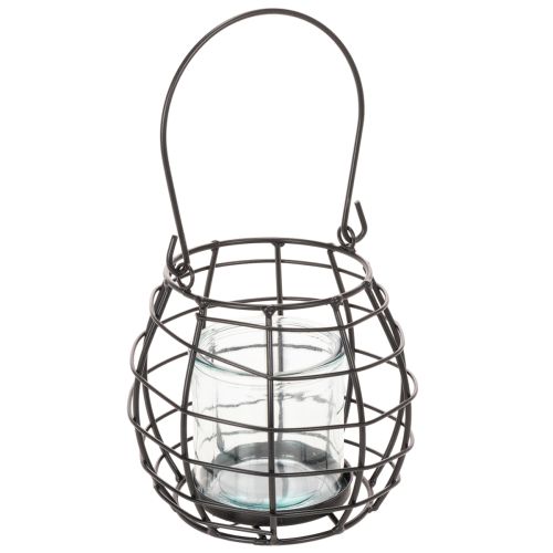 Záhradný lampáš, čierny kov s veterným svetlom, Ø14cm V12,5cm