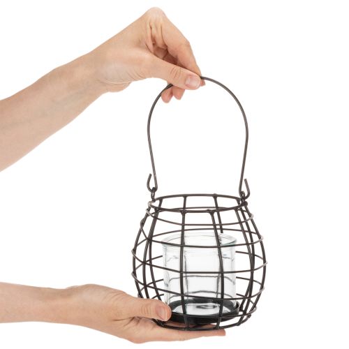 Záhradný lampáš, čierny kov s veterným svetlom, Ø14cm V12,5cm | Floristik24.sk