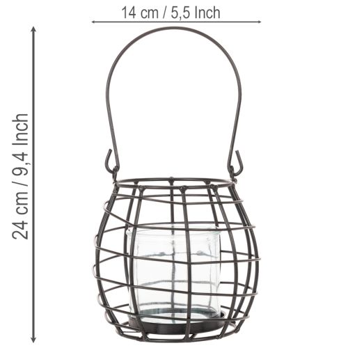 Záhradný lampáš, čierny kov s veterným svetlom, Ø14cm V12,5cm | Floristik24.sk