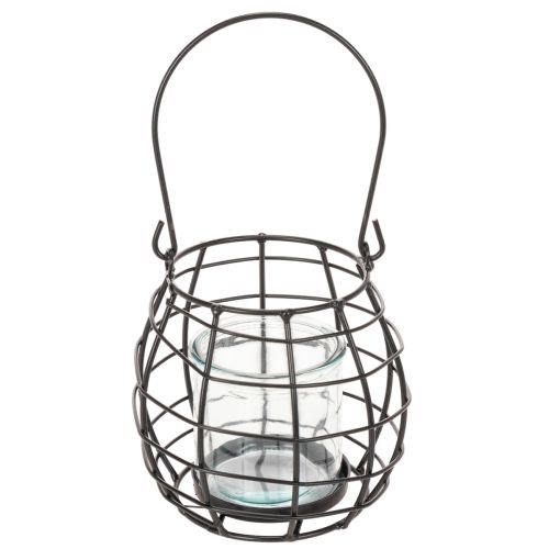Záhradný lampáš, čierny kov s veterným svetlom, Ø14cm V12,5cm | Floristik24.sk