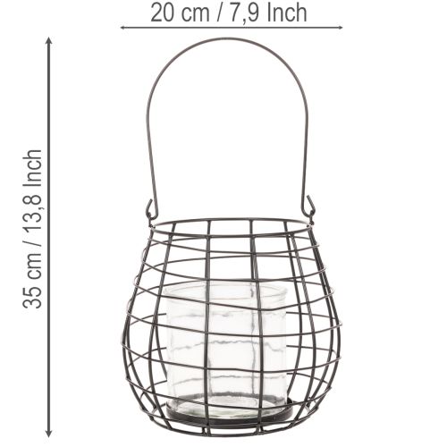 Záhradný lampáš so skleneným svietnikom, čierny, Ø20cm, V18,5cm | Floristik24.sk