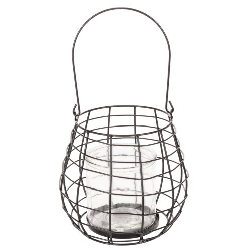 Záhradný lampáš so skleneným svietnikom, čierny, Ø20cm, V18,5cm | Floristik24.sk
