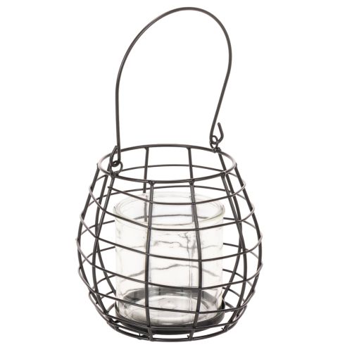 Záhradný lampáš s rúčkou, čierny, sklenený svietnik, Ø17cm, V15cm kúpiť | Floristik24.sk