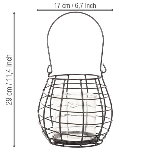 Záhradný lampáš s rúčkou, čierny, sklenený svietnik, Ø17cm, V15cm | Floristik24.sk