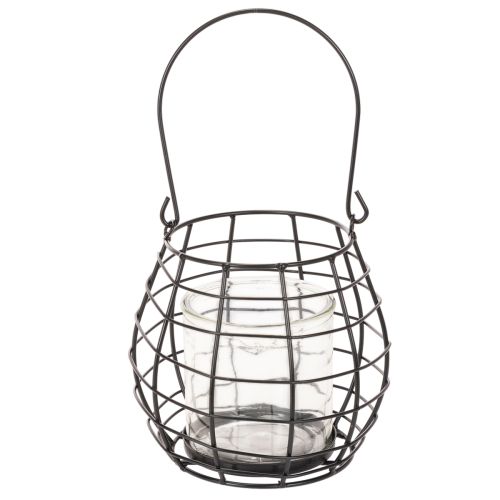 Záhradný lampáš s rúčkou, čierny, sklenený svietnik, Ø17cm, V15cm | Floristik24.sk