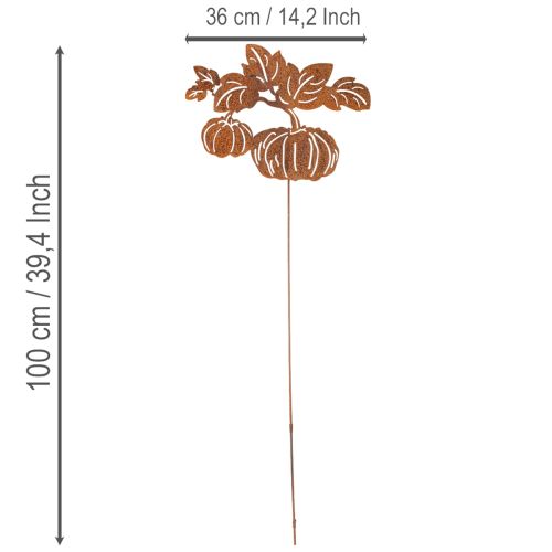 položky Záhradný kôl s motívom tekvice, kovová dekorácia, hrdzavá úprava, 100 cm