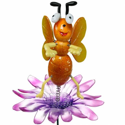 Floristik24 Kvetinová zátka včielka na kvete s kovovými pružinami oranžová, fialová V74cm