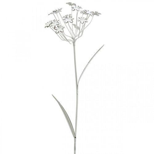 Floristik24 Záhradná hmoždinka kvetina, záhradná dekorácia, hmoždinka z kovu shabby chic biela, strieborná L52cm Ø10cm 2ks