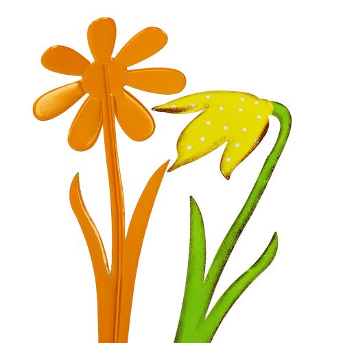 položky Záhradný kôl kovový kvet oranžový, žltý 47cm 4ks