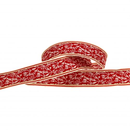 položky Darčeková stuha ker žakárová s drôteným okrajom červená, krémová 25mm L15m