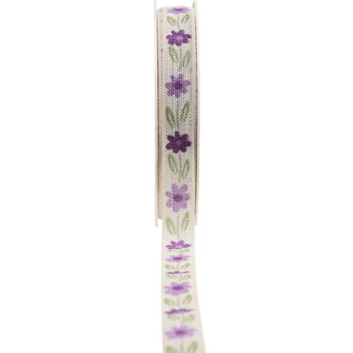 Darčeková stuha kvety bavlnená stuha fialová biela 15mm 20m