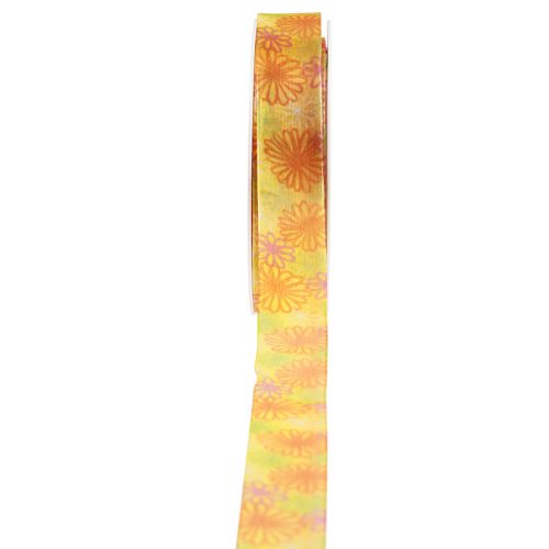 položky Darčeková stuha kvety organzová stuha žltá oranžová 25mm 18m