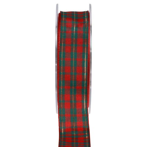Darčeková stuha károvaná látková stuha červená zelená škótska 25mm 20m