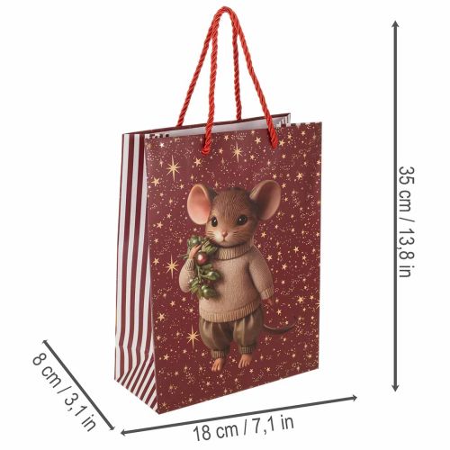 Darčeková taška s motívom myši a hviezdičkami na Vianoce, 24 cm, 2 kusy | Floristik24.sk
