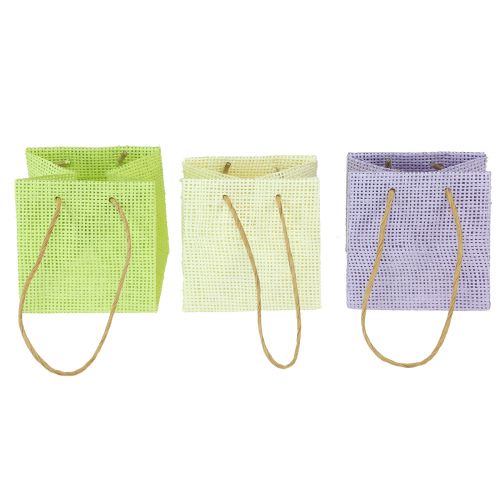 Darčekové tašky tkané s rúčkami zelená, žltá, fialová 10,5cm 12ks