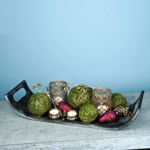 Floristik24 Zakrivený kovový podnos 59 cm starožitný zlatý, čierny