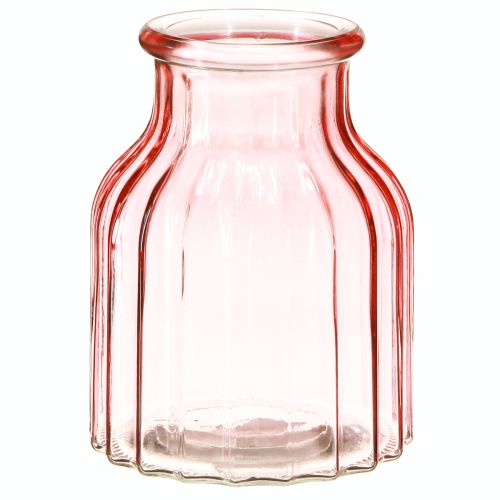 Sklenená váza na kvety retro ružová tónovaná Ø11cm V14,5cm 2ks
