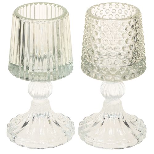 Sklenený držiak na čajové sviečky s bodkami a drážkami na základni V15cm 2 ks