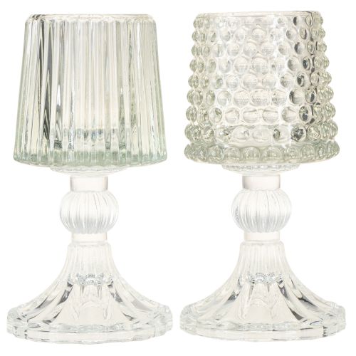 položky Sklenený držiak na čajové sviečky s bodkami a drážkami na základni V15cm 2 ks