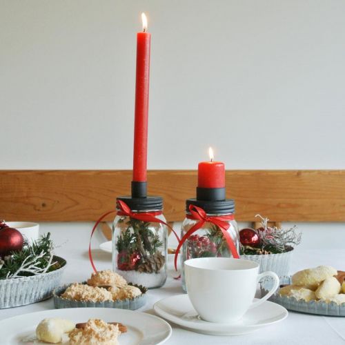 Floristik24 Deko sklo so svietnikom čierna stolová dekorácia Ø8,5cm V16cm 2ks