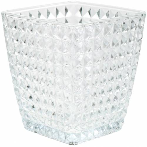 Floristik24 Sklenený lucernový kocka fazetovaný vzor, stolová dekorácia, váza zo skla, sklenená dekorácia 2ks