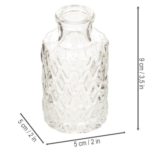 Mini sklenená váza s diamantovým vzorom, malá váza na stôl, fľaša, priehľadná, 9 cm, 6 kusov | Floristik24.sk