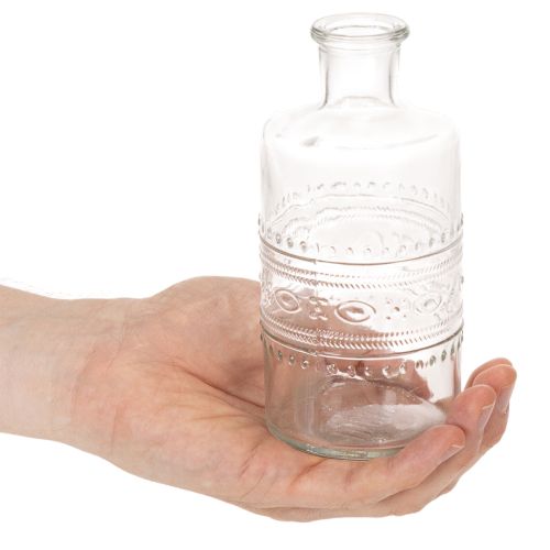 Sklenená fľaša so vzorom, valcovitá, číra, dekoratívna váza, 15 cm, 6 kusov | Floristik24.sk