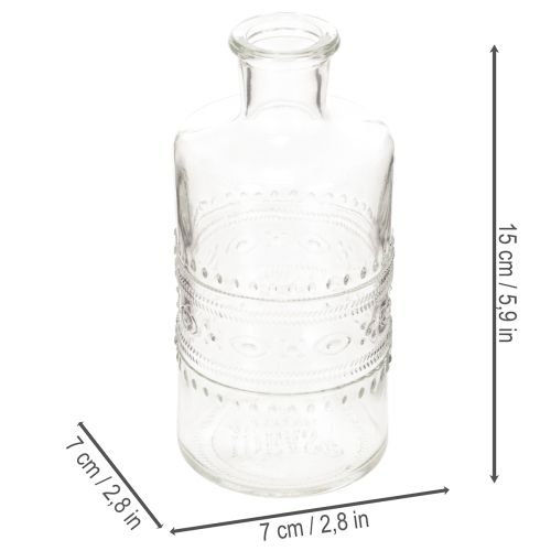 Sklenená fľaša so vzorom, valcovitá, číra, dekoratívna váza, 15 cm, 6 kusov | Floristik24.sk