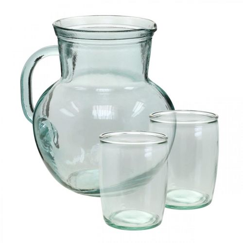Floristik24 Sklenený džbán s pohármi na pitie, Nápojová súprava na servírovanie Namodralé číre V20 cm/11,5 cm 5 kusov