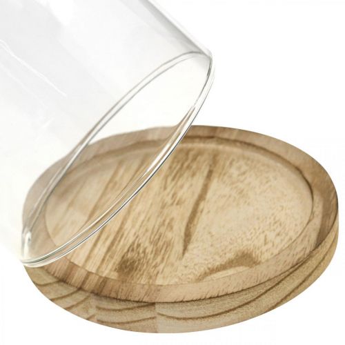 Floristik24 Ozdobný zvonček, sklenená kupola s drevenou doskou, stolová dekorácia V16cm Ø12,5cm