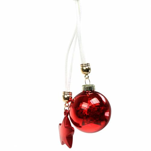 Floristik24 Ozdoba na vianočný stromček sklenená guľa s hviezdičkou červená 5cm
