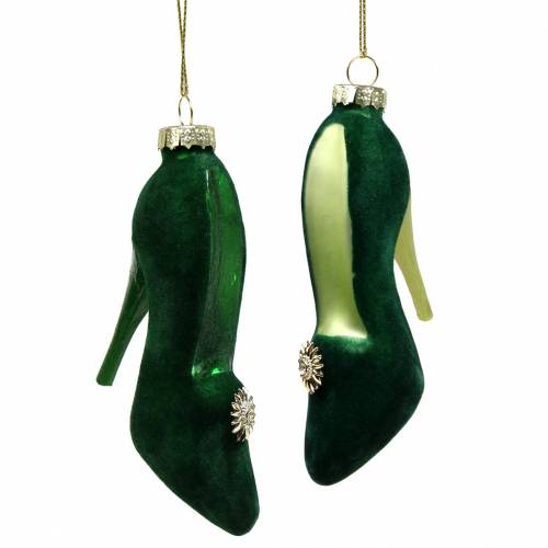 Floristik24 Zamatové sklenené papuče zelené 12cm 2ks