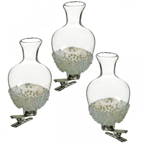 Floristik24 Sklenená váza s klipovými trblietkami a perličkami Ø4,9cm V9,5cm číra 3ks