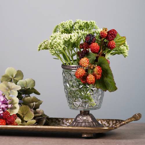 Floristik24 Sklenený lampáš na starožitnom podstavci s kovovým okrajom Ø9cm V13,5cm