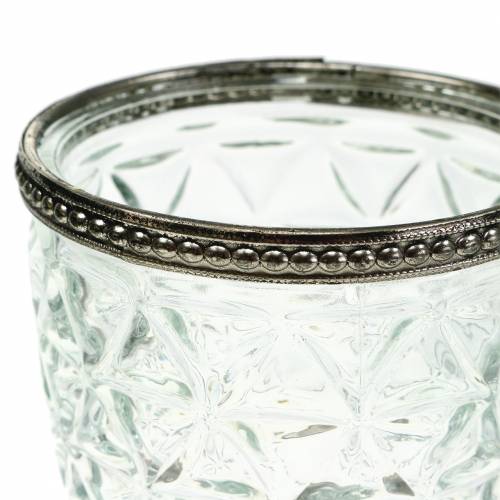 Floristik24 Sklenený lampáš na starožitnom podstavci s kovovým okrajom Ø9cm V13,5cm