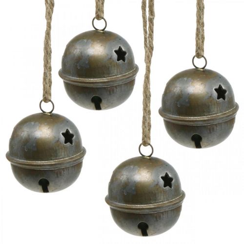 Floristik24 Vianočné zvončeky, zvončeky s hviezdičkami, adventná dekorácia kovový starožitný vzhľad V5,5cm Ø5cm 4ks