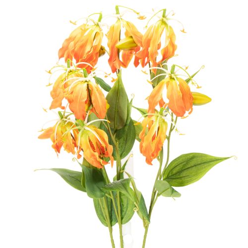 Umelý kvet Gloriosa oranžovej farby s dlhými stonkami do vázy 80 cm 3 ks