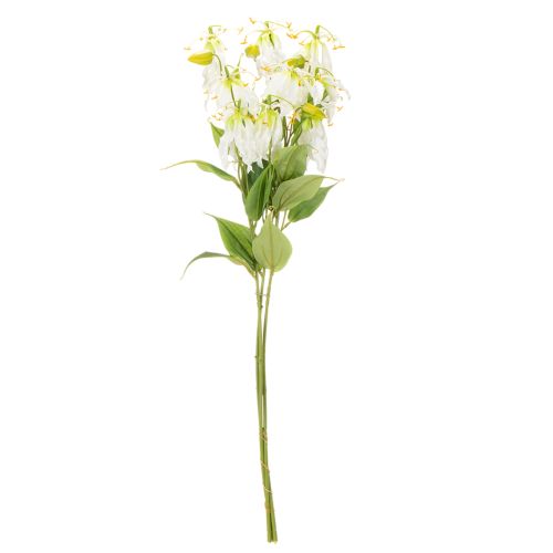 Umelý kvet Gloriosa, biely a žltý, elegantná kvitnúca vetvička na dekoráciu, 80 cm, 3 kusy | Floristik24.sk