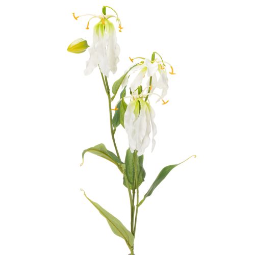 Umelý kvet Gloriosa, biely a žltý, elegantná kvitnúca vetvička na dekoráciu, 80 cm, 3 kusy | Floristik24.sk