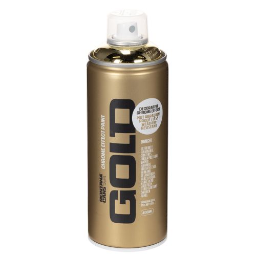 Dekoratívna farba v spreji s efektom zlatého chrómu, Montana plechovka 400 ml