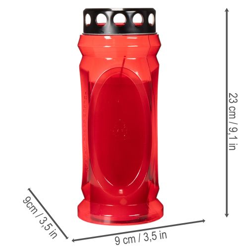 Náhrobná sviečka červená, vrchnák čierny, pamätná sviečka 4 dni 23 cm | Floristik24.sk