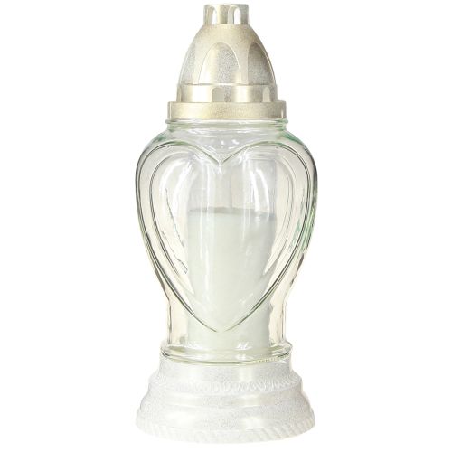 Floristik24 Sklenené náhrobné svietidlo s gravírovaným srdcom, číry náhrobný lampáš Ø11cm V26cm