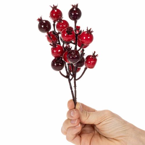 Umelá vetvička granátového jablka s rozvetvenými stonkami ako dekorácia vázy, 19 cm, 4 kusy | Floristik24.sk